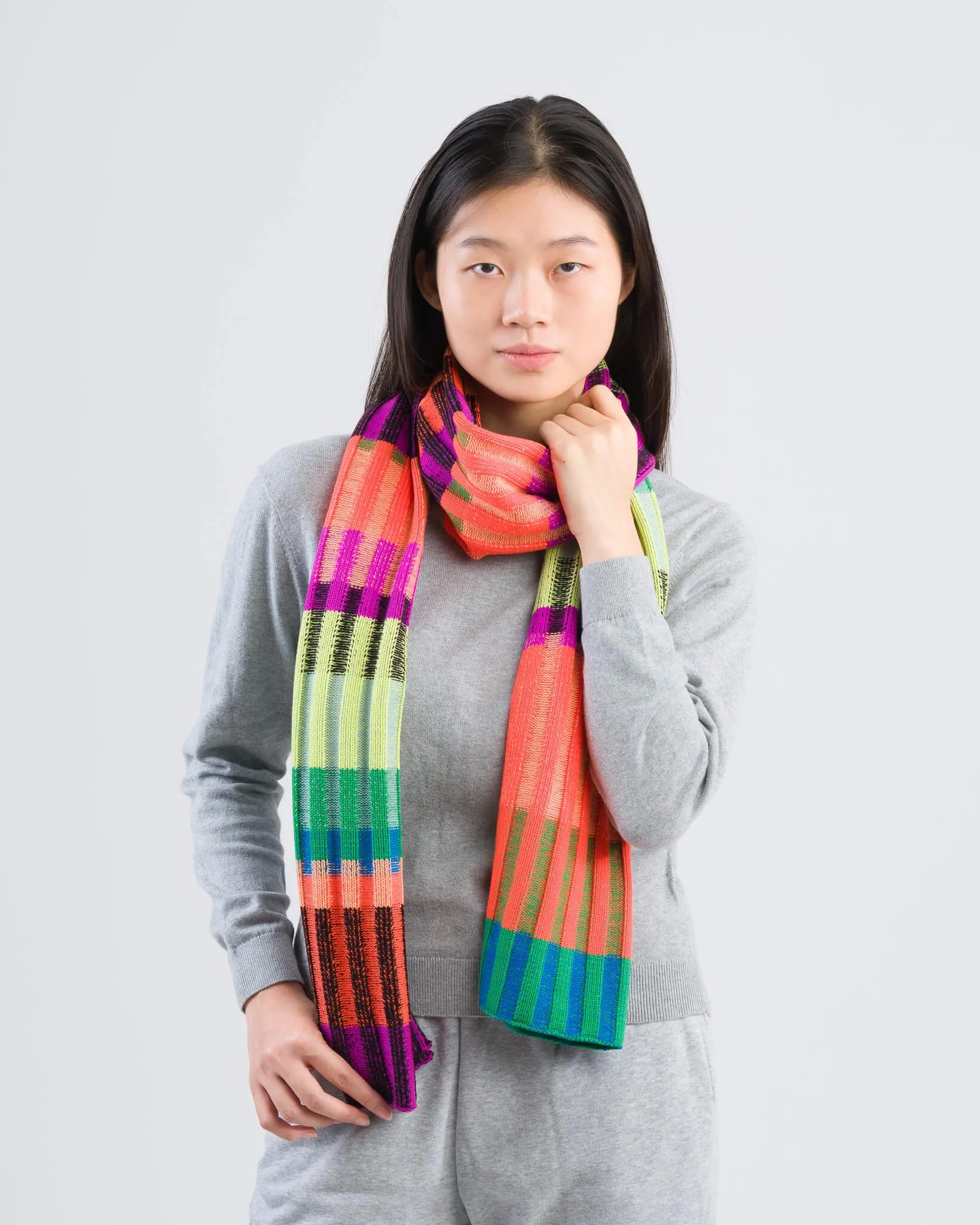 Mosaic Stripe Knit Scarf