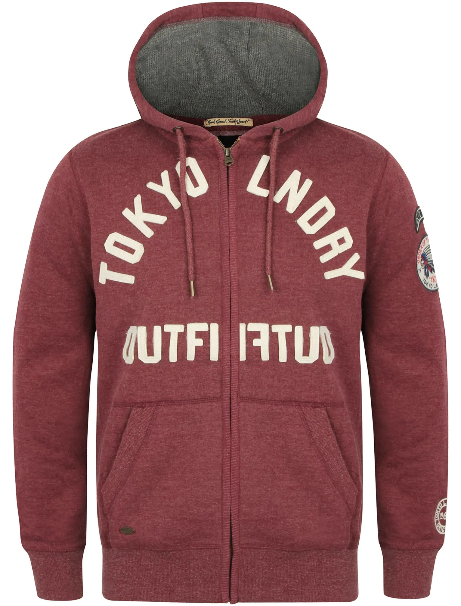 Mount Chippewa Zip Through Hoodie in Oxblood Marl - Tokyo Laundry