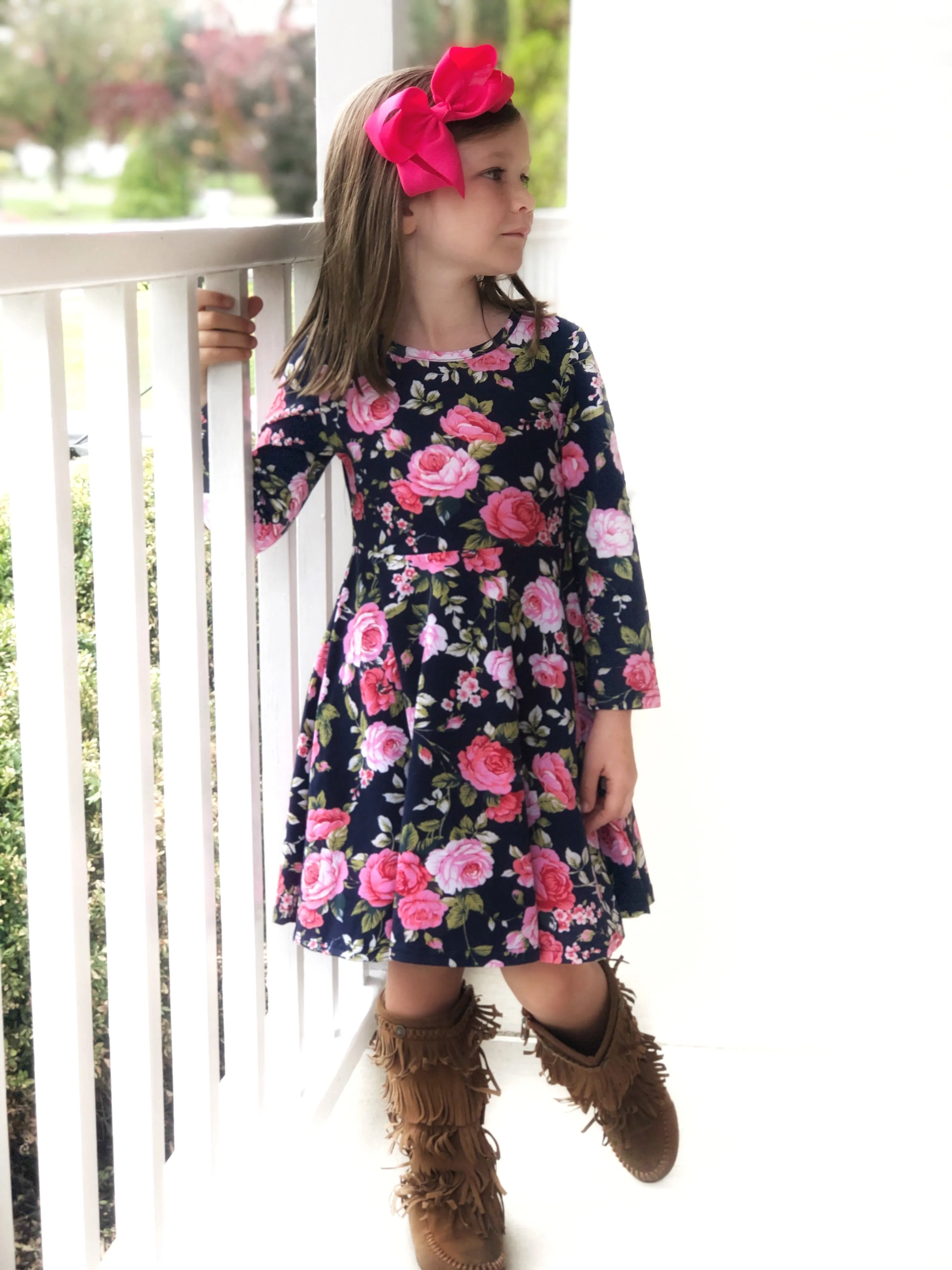 Navy Floral Garden twirl dress