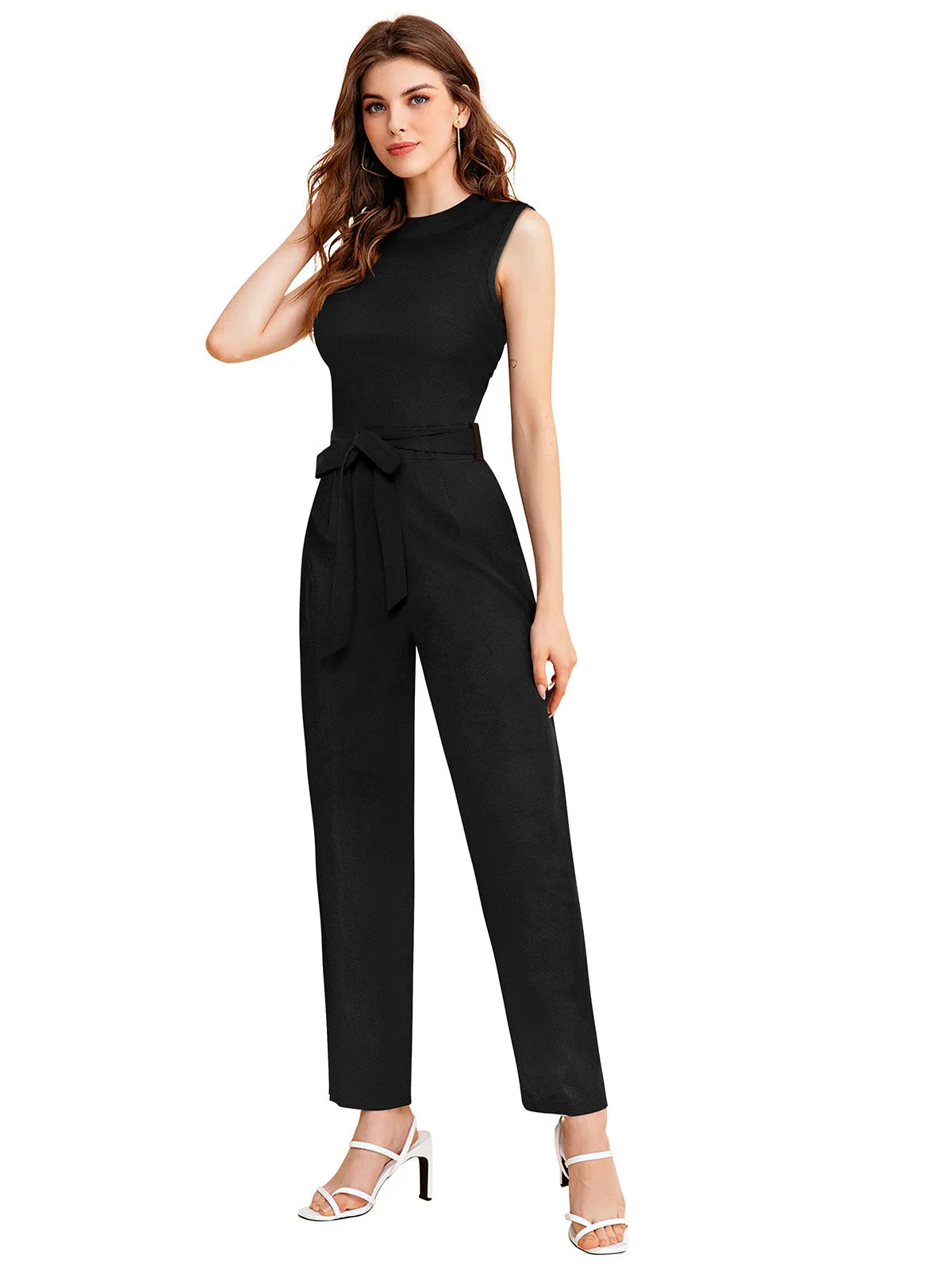 Odette Black Knit Fabric Jumpsuit For Women