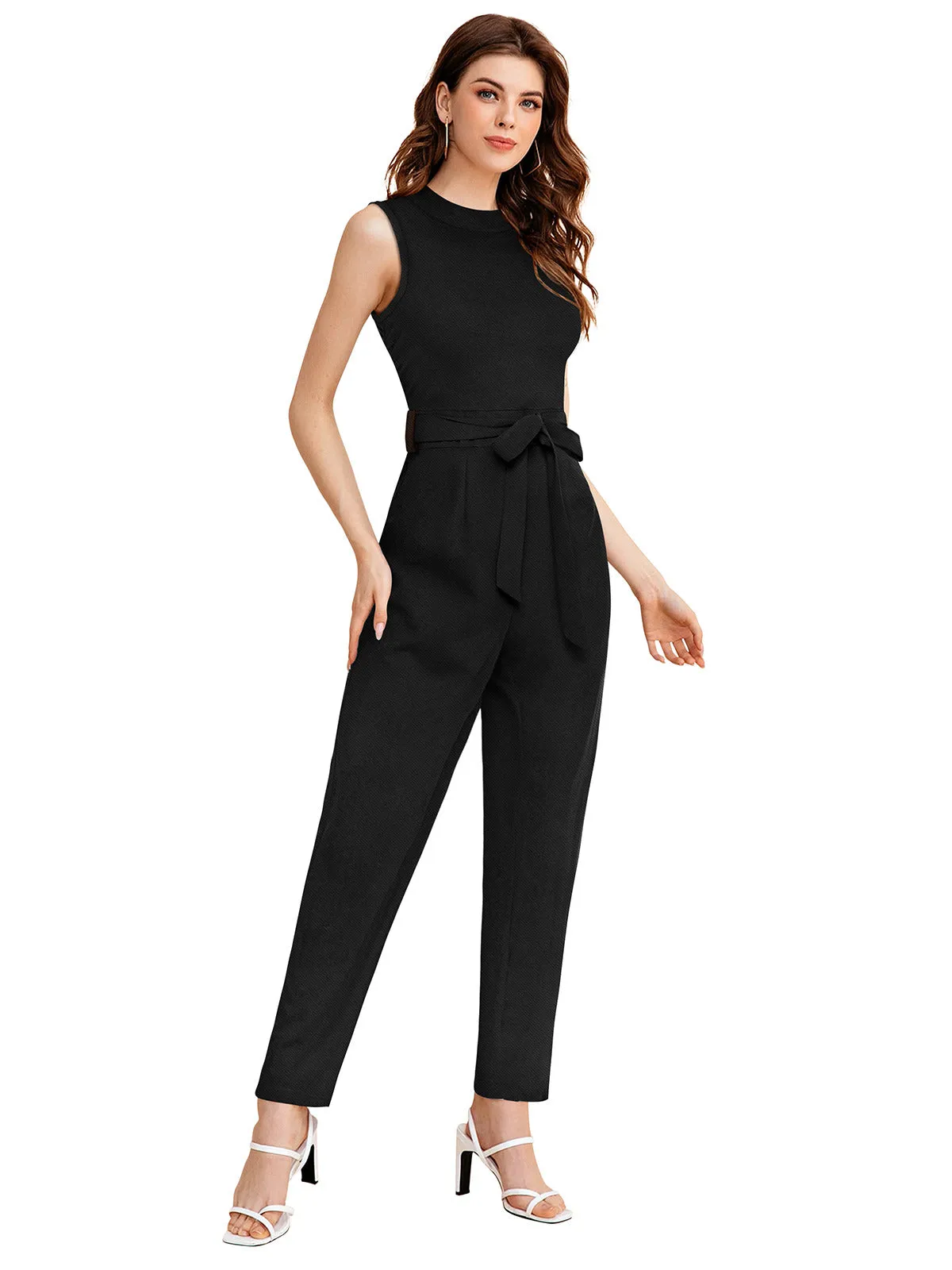 Odette Black Knit Fabric Jumpsuit For Women