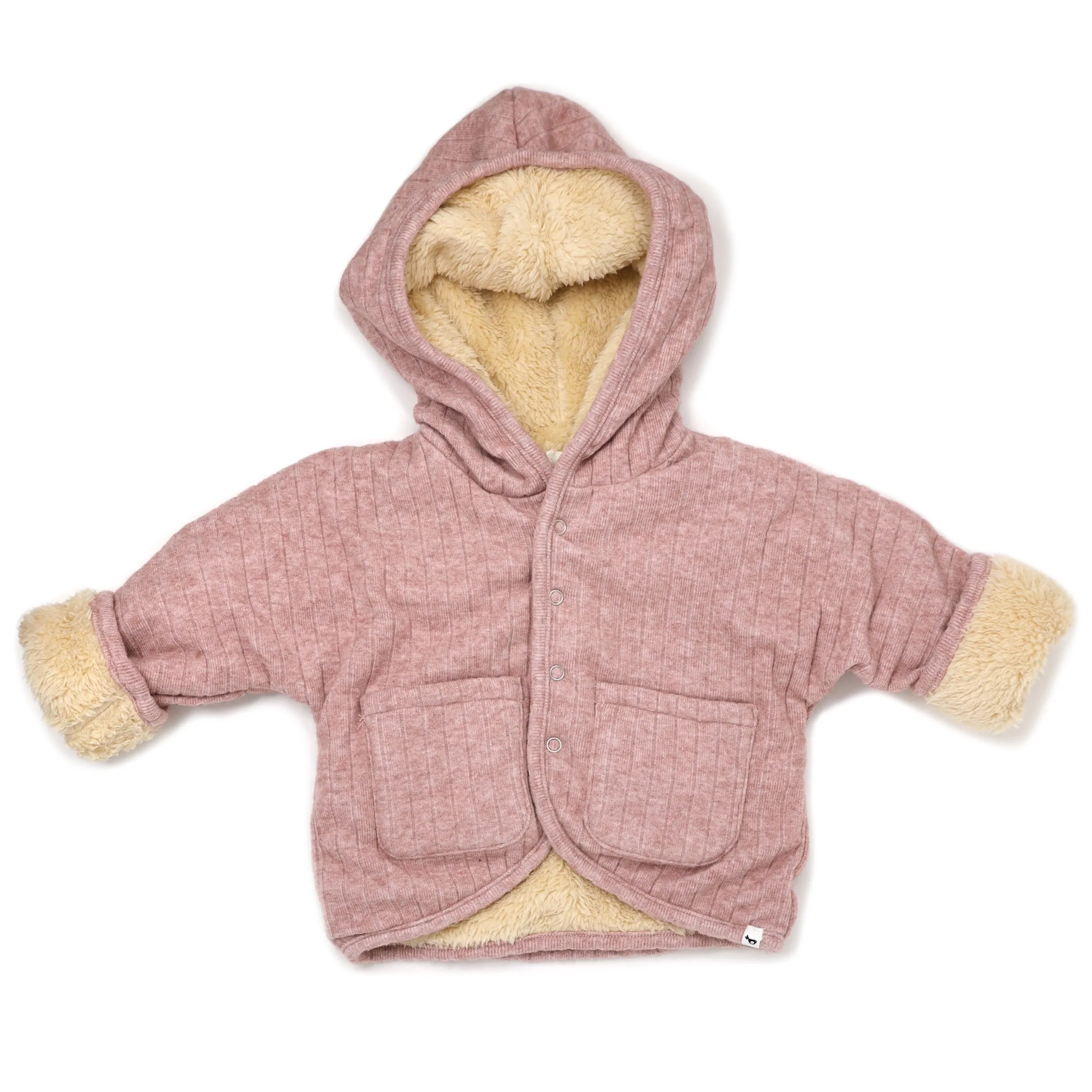 oh baby! Wide Rib Sweater Knit Winter Snowdrift Jacket - Blush Heather (Biscuit Lining)