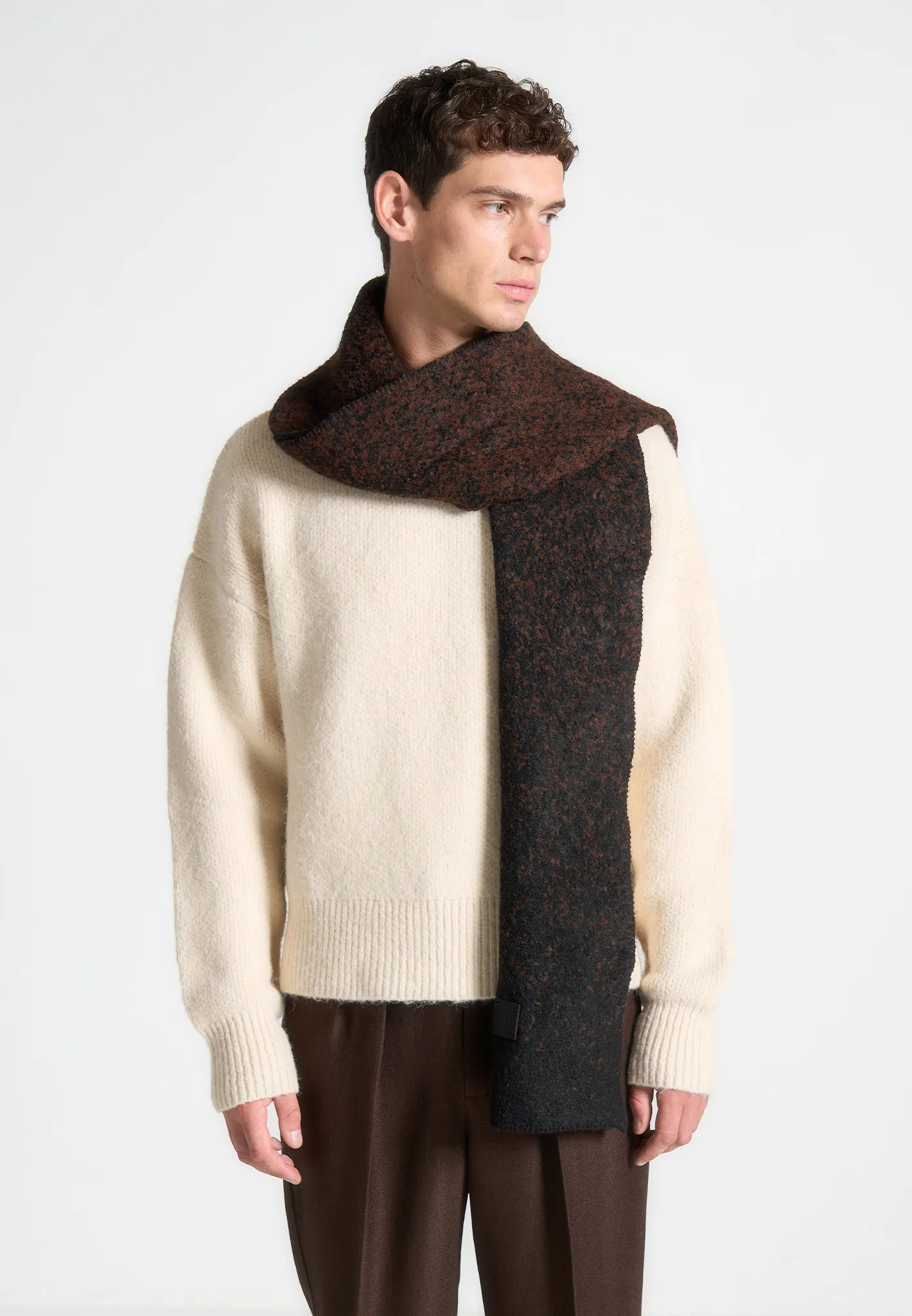 Ombré Wool Knit Reversible Scarf - Black/Brown