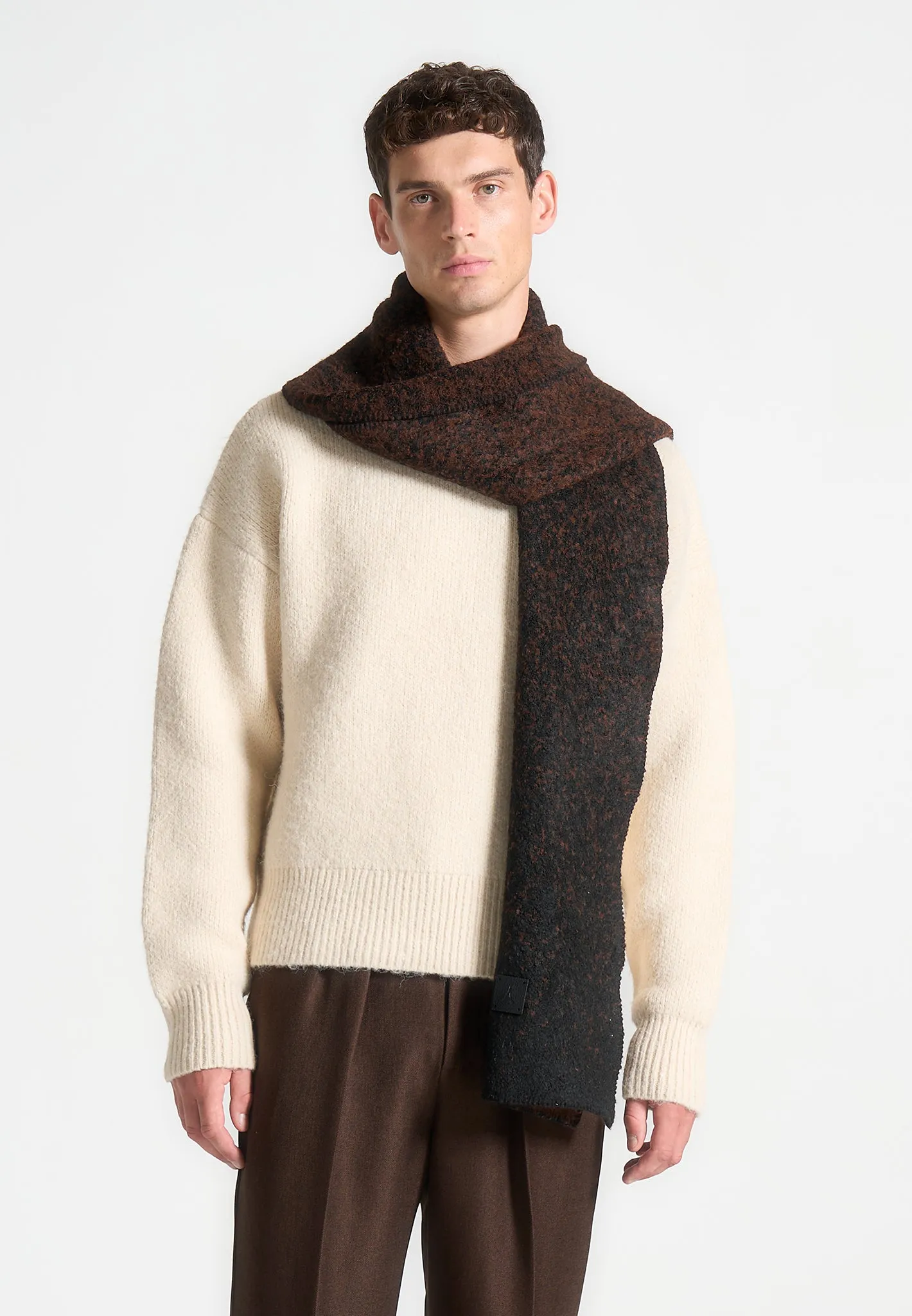 Ombré Wool Knit Reversible Scarf - Black/Brown