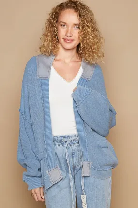 Open Front Washed Knit Cardigan with Pockets