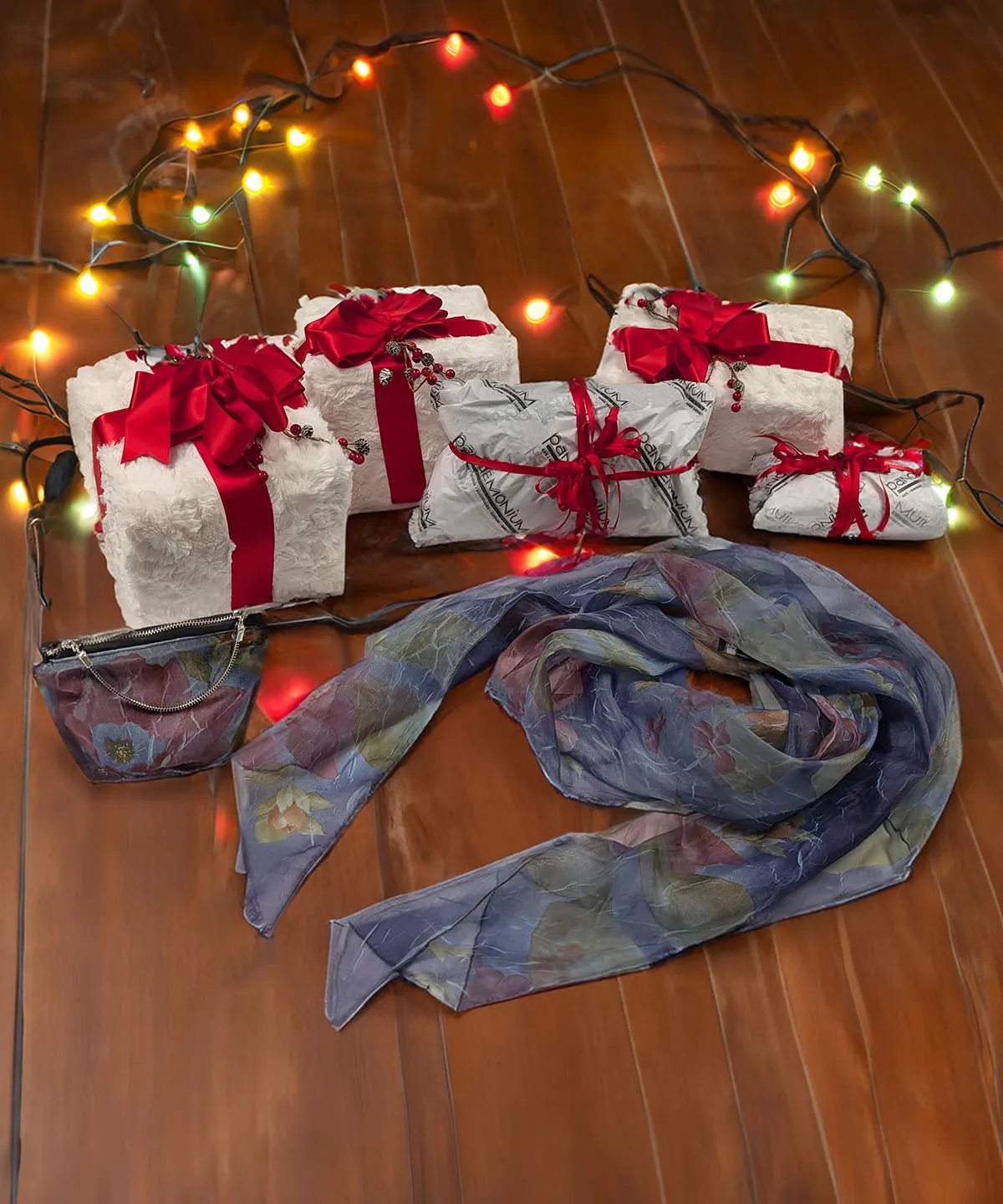 Organza Gift Set - Handkerchief Scarf and Ibiza Bag in Sea Lavender Coastal Garden