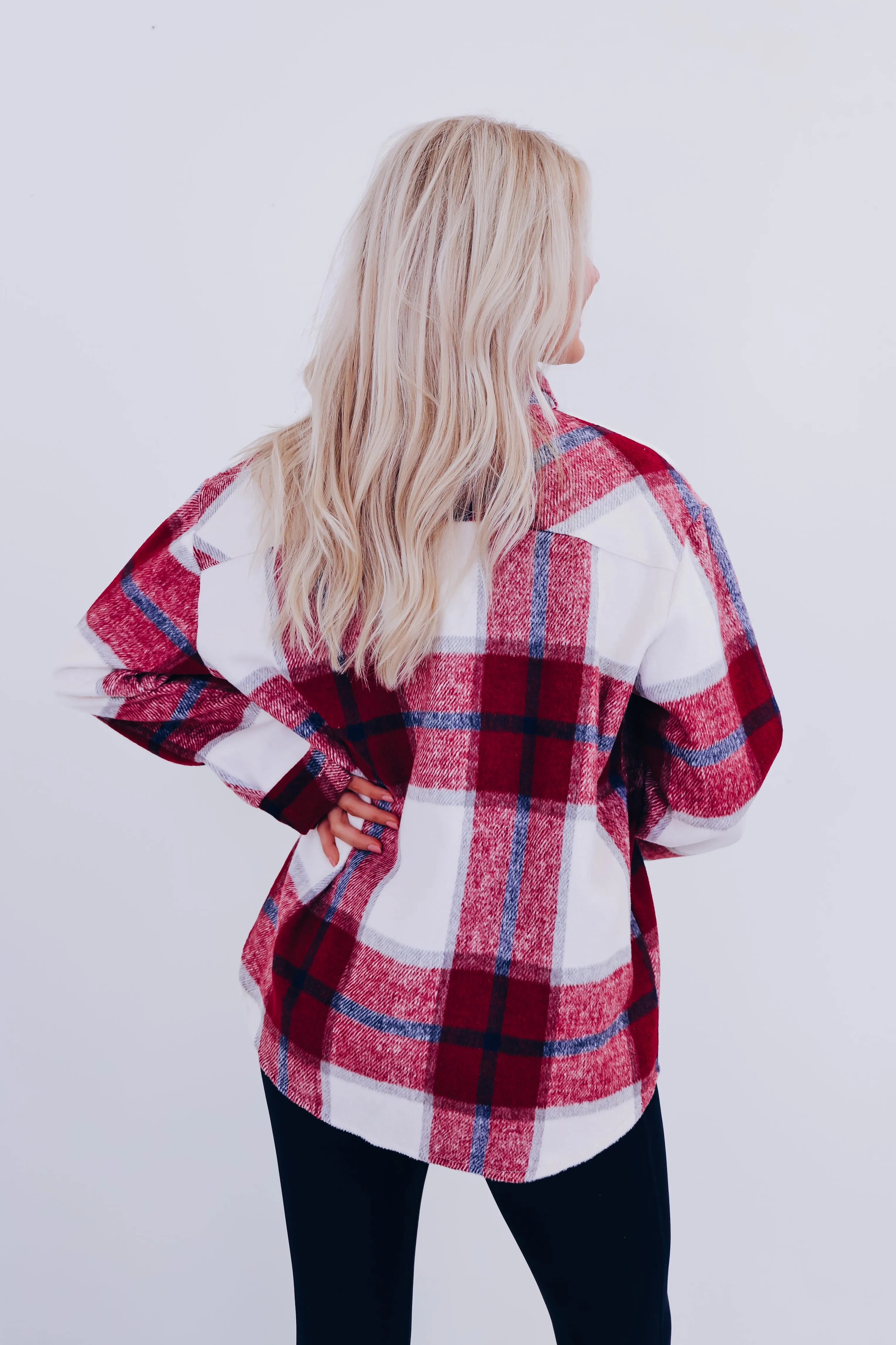 Peppy Plaid Flannel Shacket - Burgundy