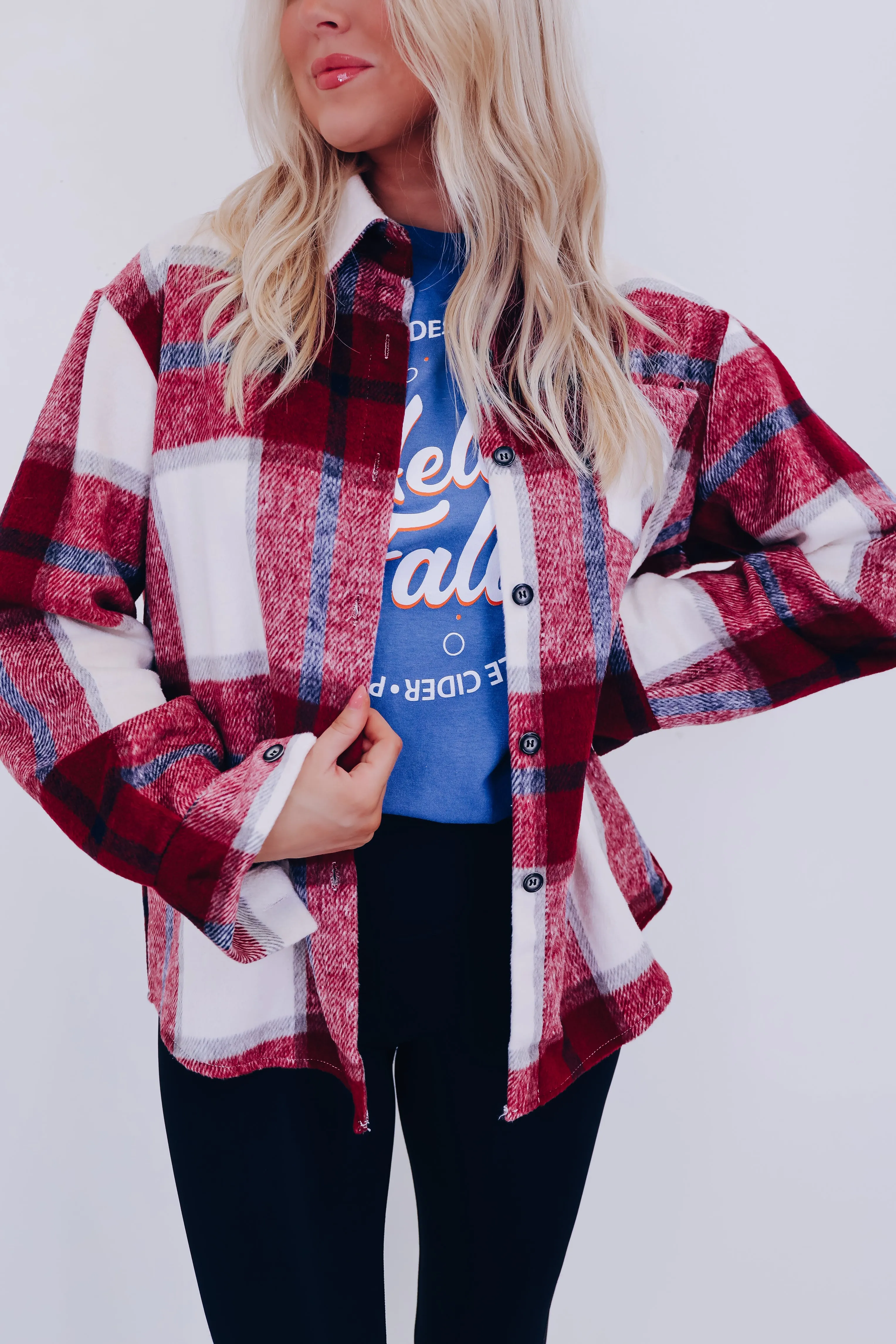 Peppy Plaid Flannel Shacket - Burgundy