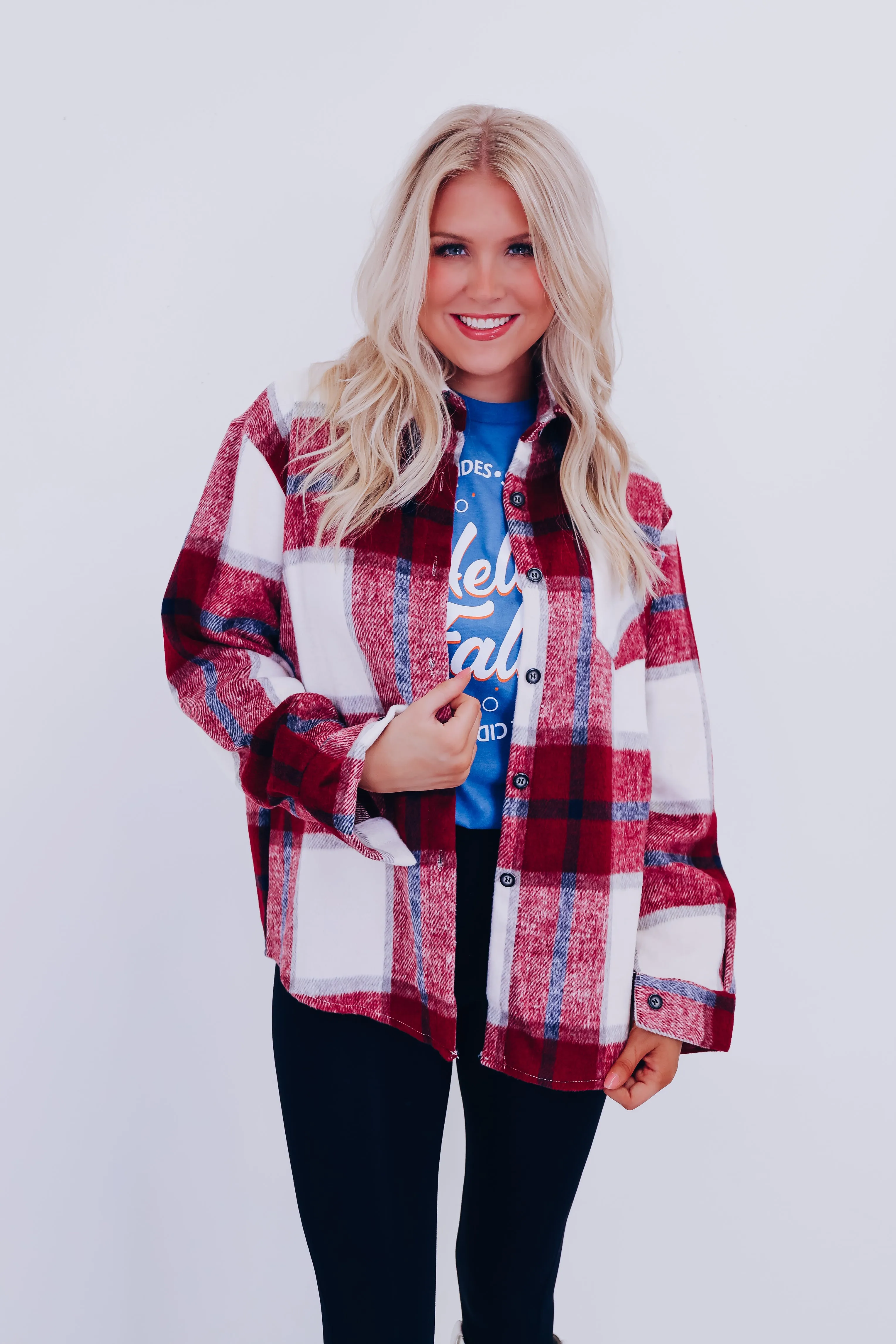 Peppy Plaid Flannel Shacket - Burgundy