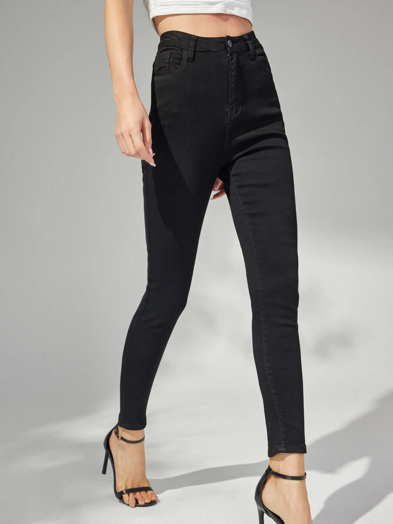 Plain Button Front Skinny Jeans