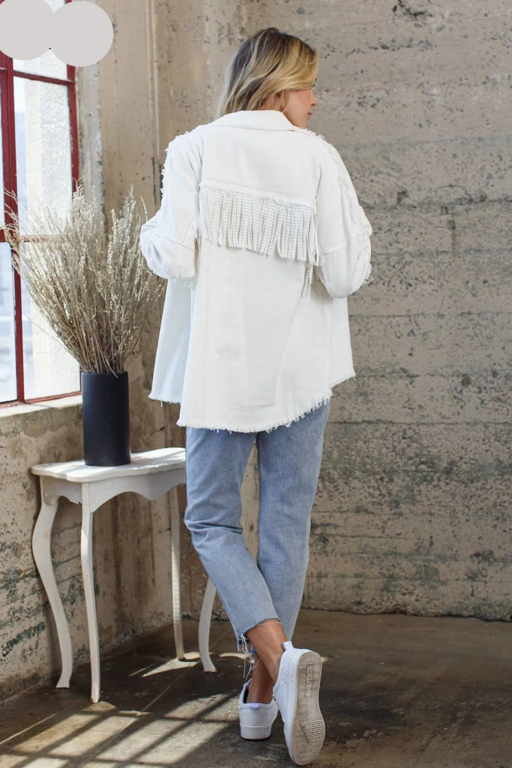 Plus Rhinestoned Cowgirl Fringe Jacket- White