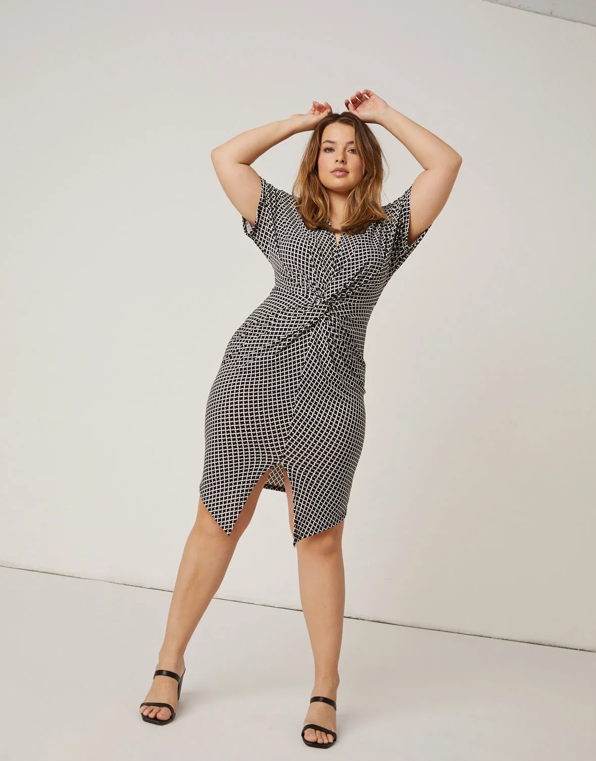 Plus Size Twist Front Patterned Dress