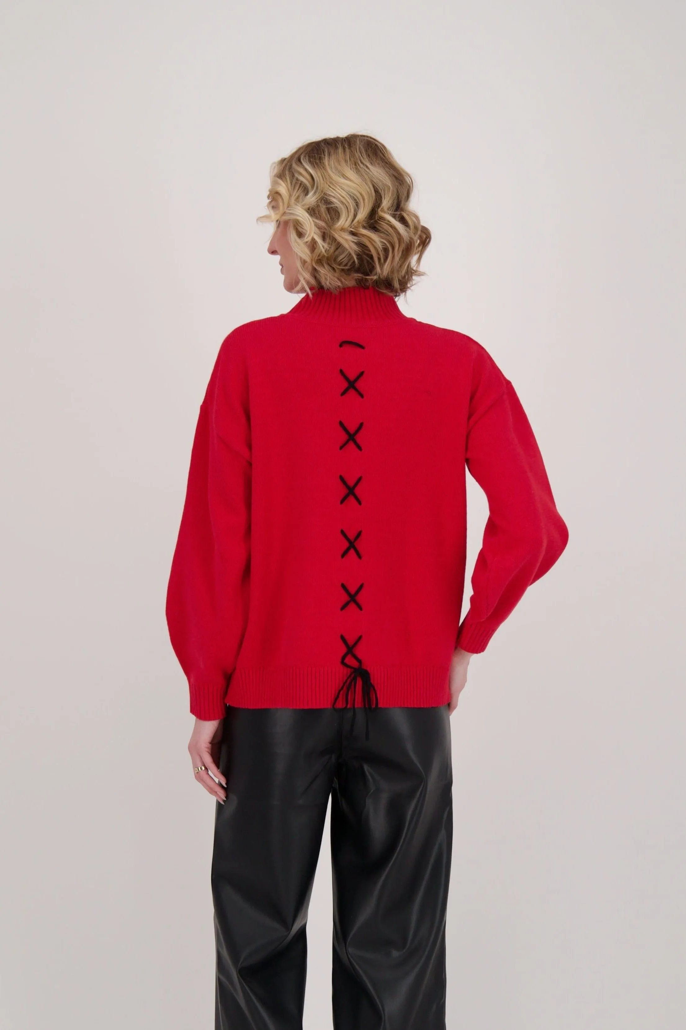 Poodle Turtleneck Sweater With Back-Tie Detail