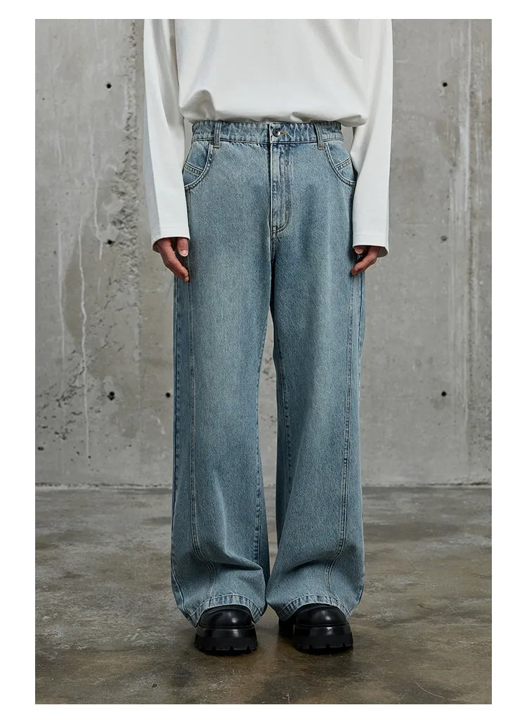 Pre and Post-Wash Pleated Flared Denim Pants