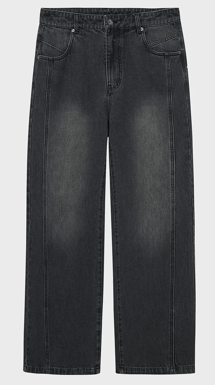 Pre and Post-Wash Pleated Flared Denim Pants