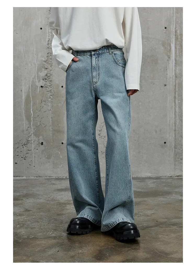 Pre and Post-Wash Pleated Flared Denim Pants