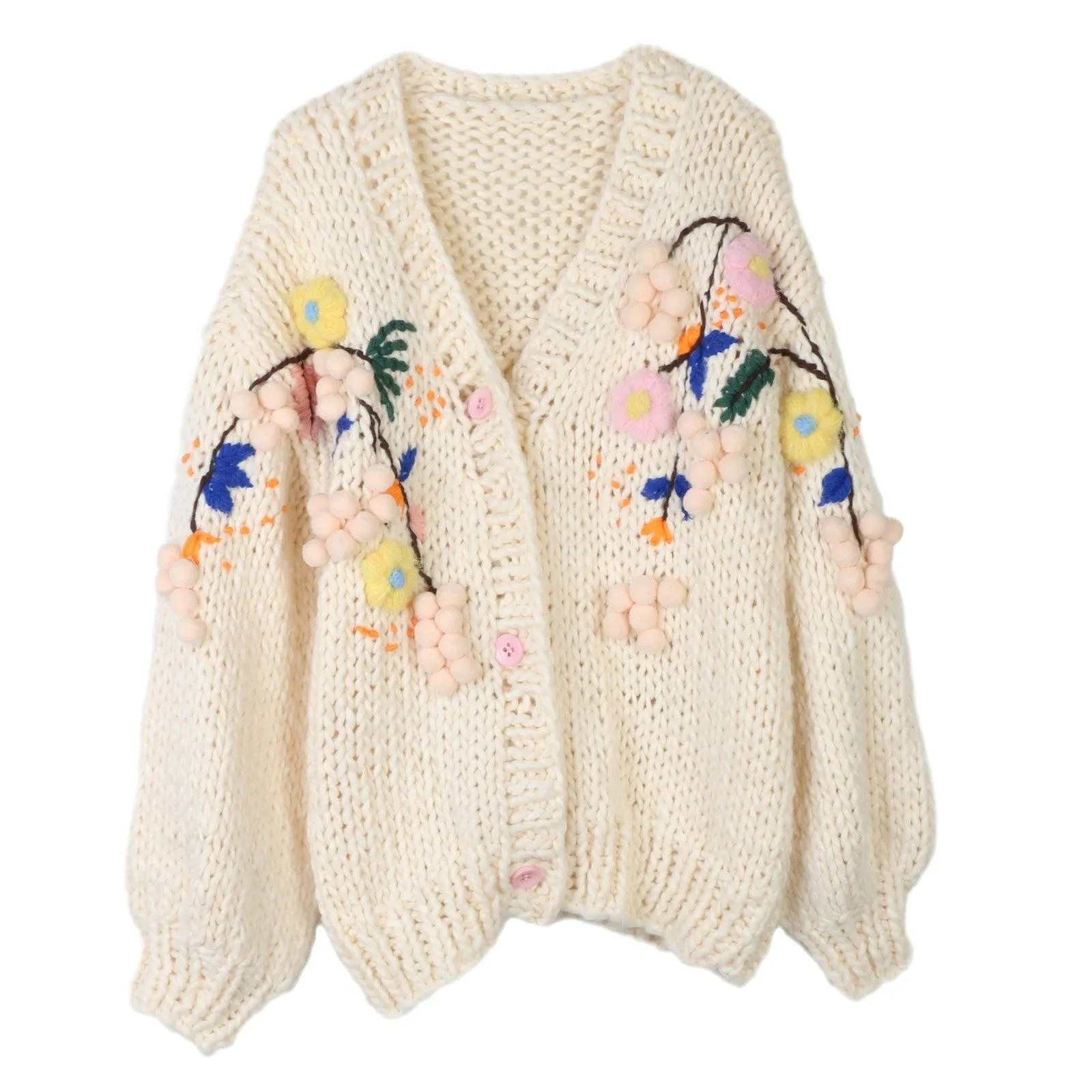 Pre Order:  Floral Embroidery Knitted Lazy Cardigan