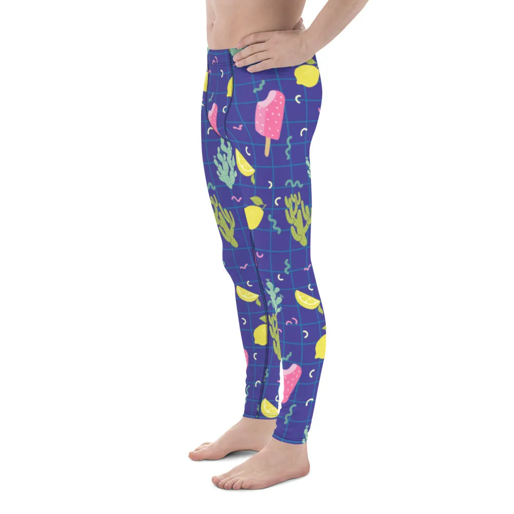 Purple Blue Arizona Sky Fun Popsicle Lemon Cactus Summer Men's Leggings-Made in USA