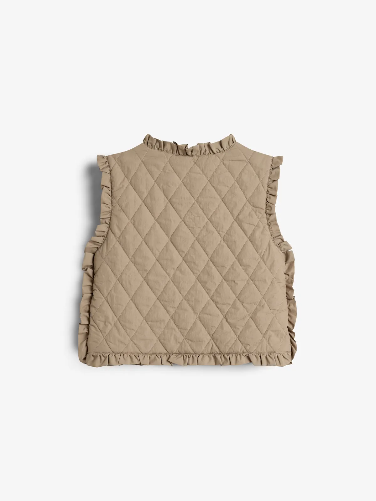 Quilted Gilet w. Frills - Kids - Dark beige