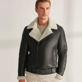 RAF Black B3 Shearling Aviator Sheepskin Jacket for Men