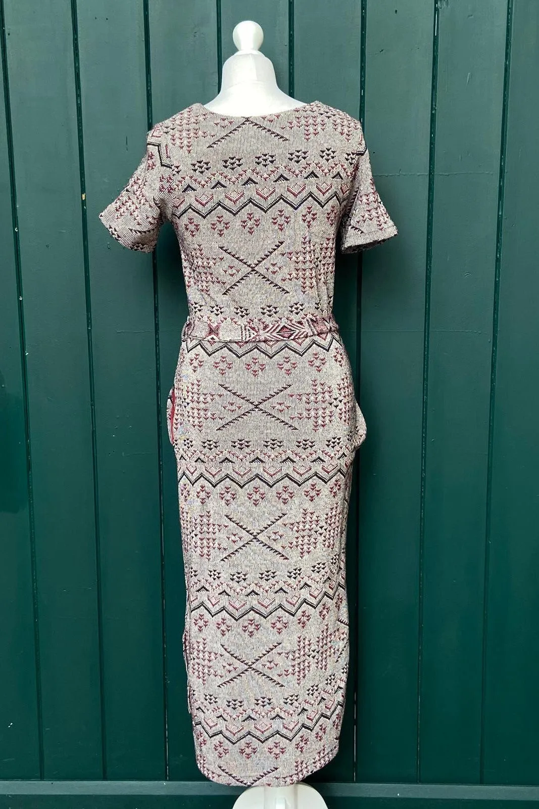 Re-Wear Next Cream & Burgandy Knit Dress with Belt