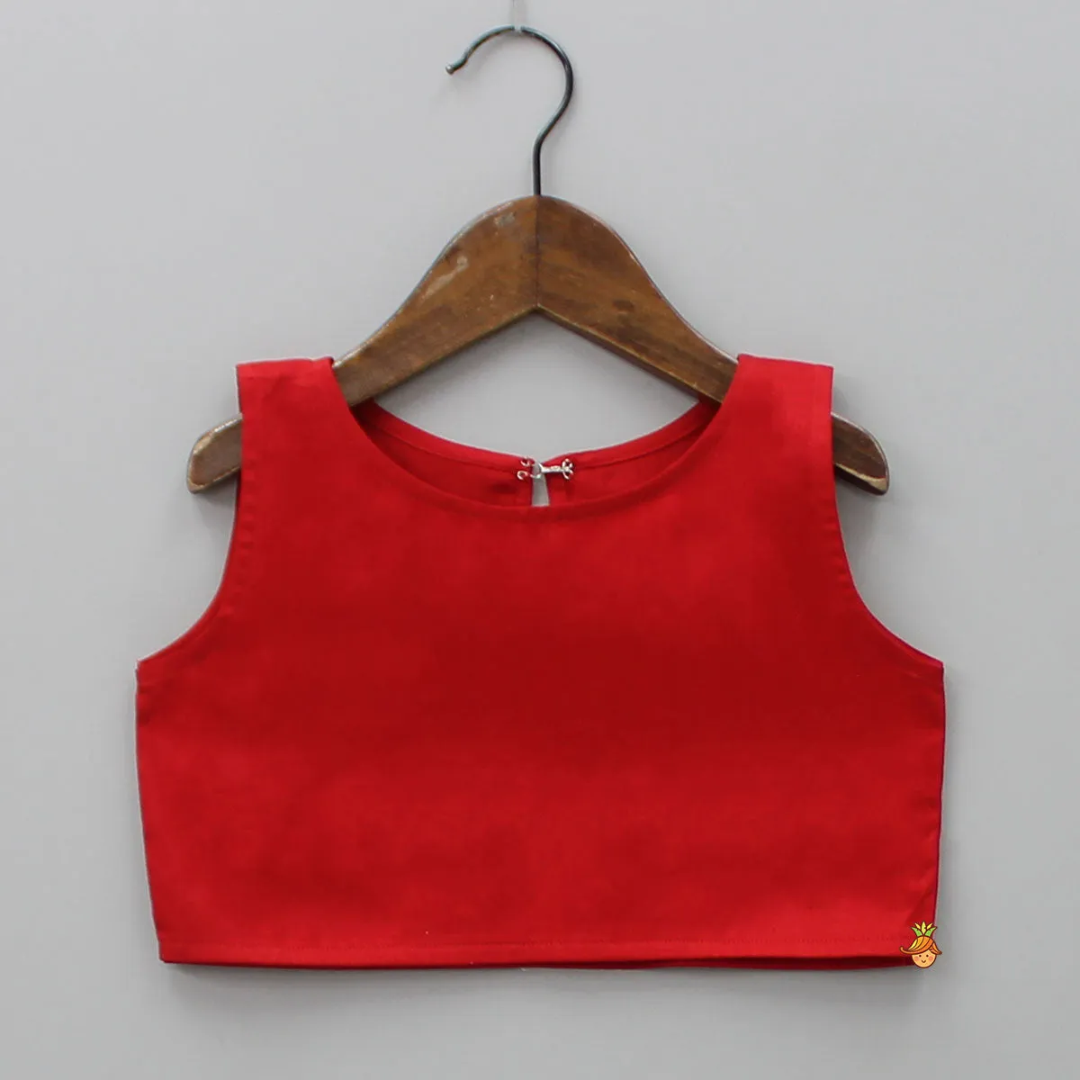 Red Crop Top With Notched Collar Jacket And Flared Palazzo