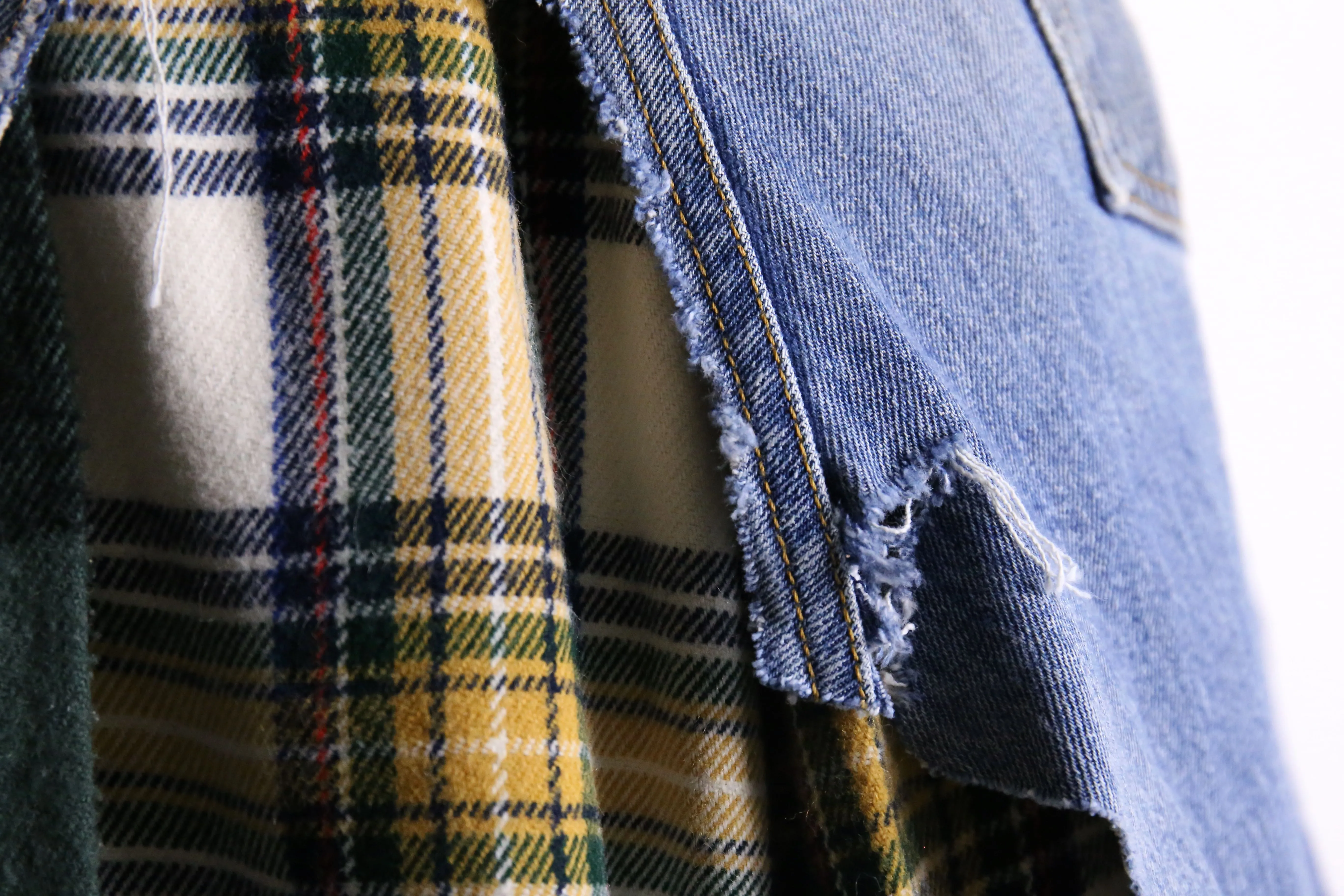 remake "再構築" denim × check shirt layered skirt