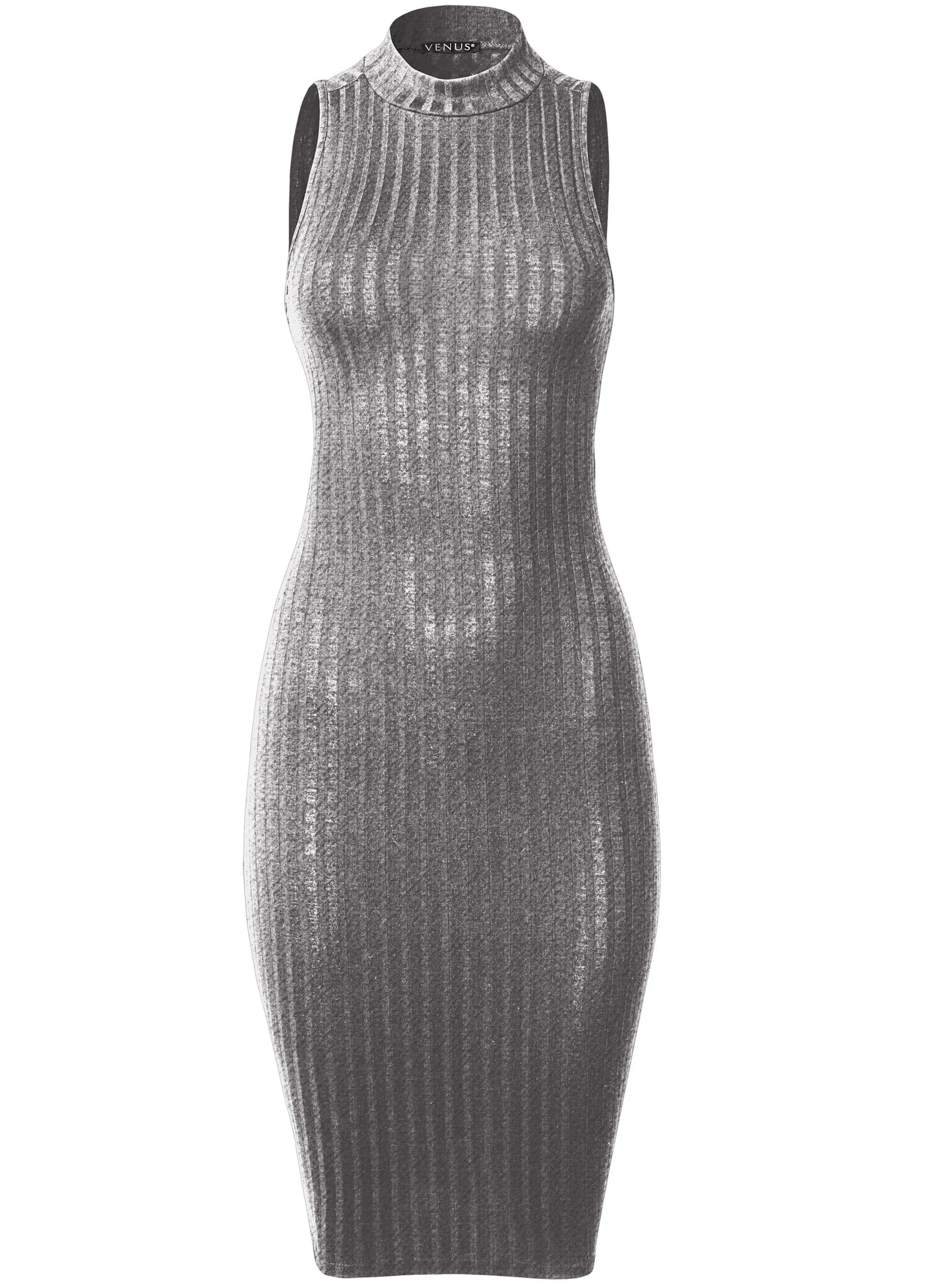 Ribbed Twist-Back Dress  - Heather Grey