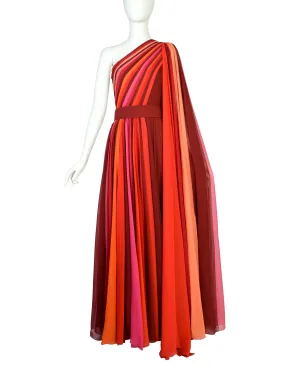 Roberto Capucci Vintage 1991 Alta Moda OUTSTANDING 'Shades of Geranium' Paneled Silk Chiffon Gown