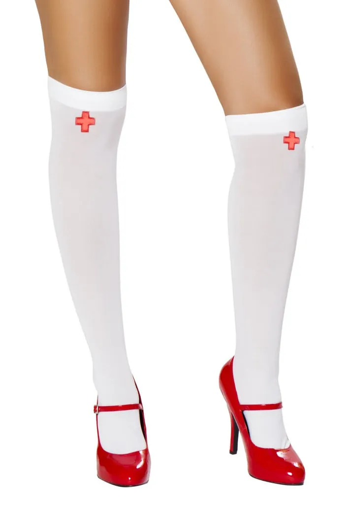 Roma Costume Knee High Nurse Stockings with Cross White/Red One Size