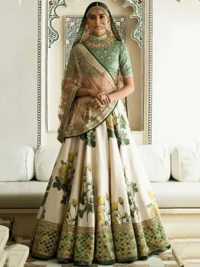 Rose Florals Printed Designer Lehengas with Heavily Embroidered Blouse