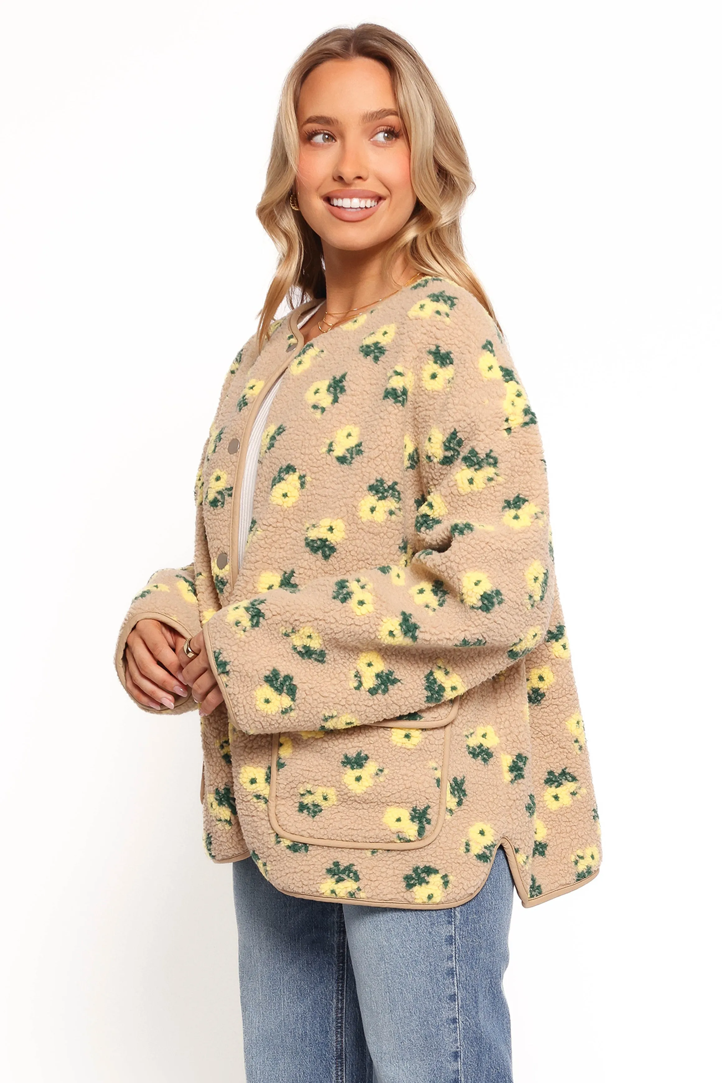 Roux Flower Print Shearling Jacket - Taupe