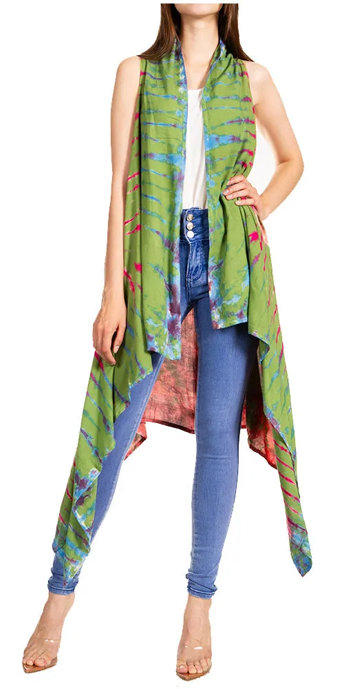 Sakkas Ivana Women's Oversized Draped Open Front Sleeveless Cardigan in Tie Dye