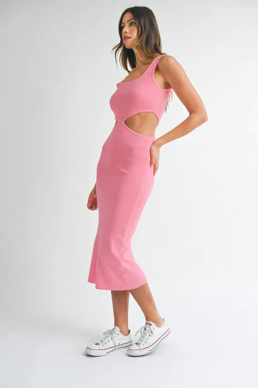 Salem Cut Out Knit Midi Dress Pink