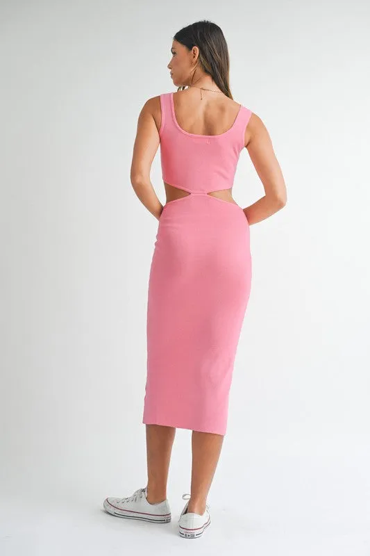 Salem Cut Out Knit Midi Dress Pink