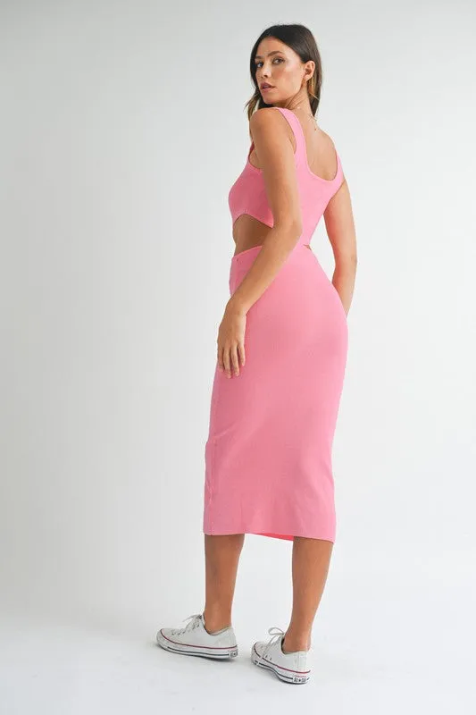 Salem Cut Out Knit Midi Dress Pink