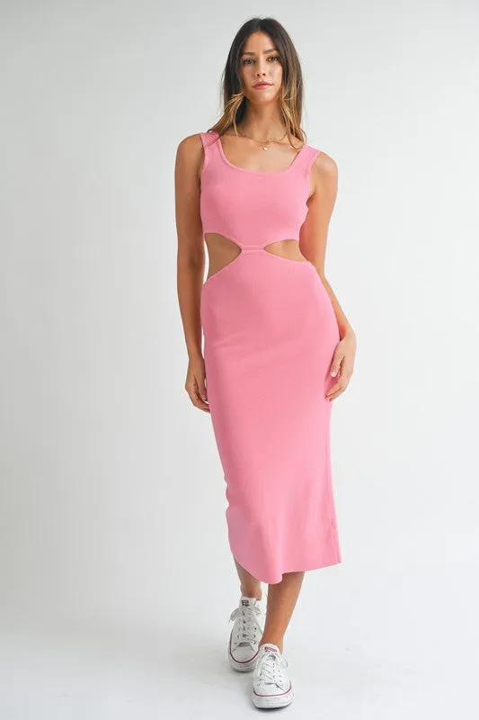 Salem Cut Out Knit Midi Dress Pink