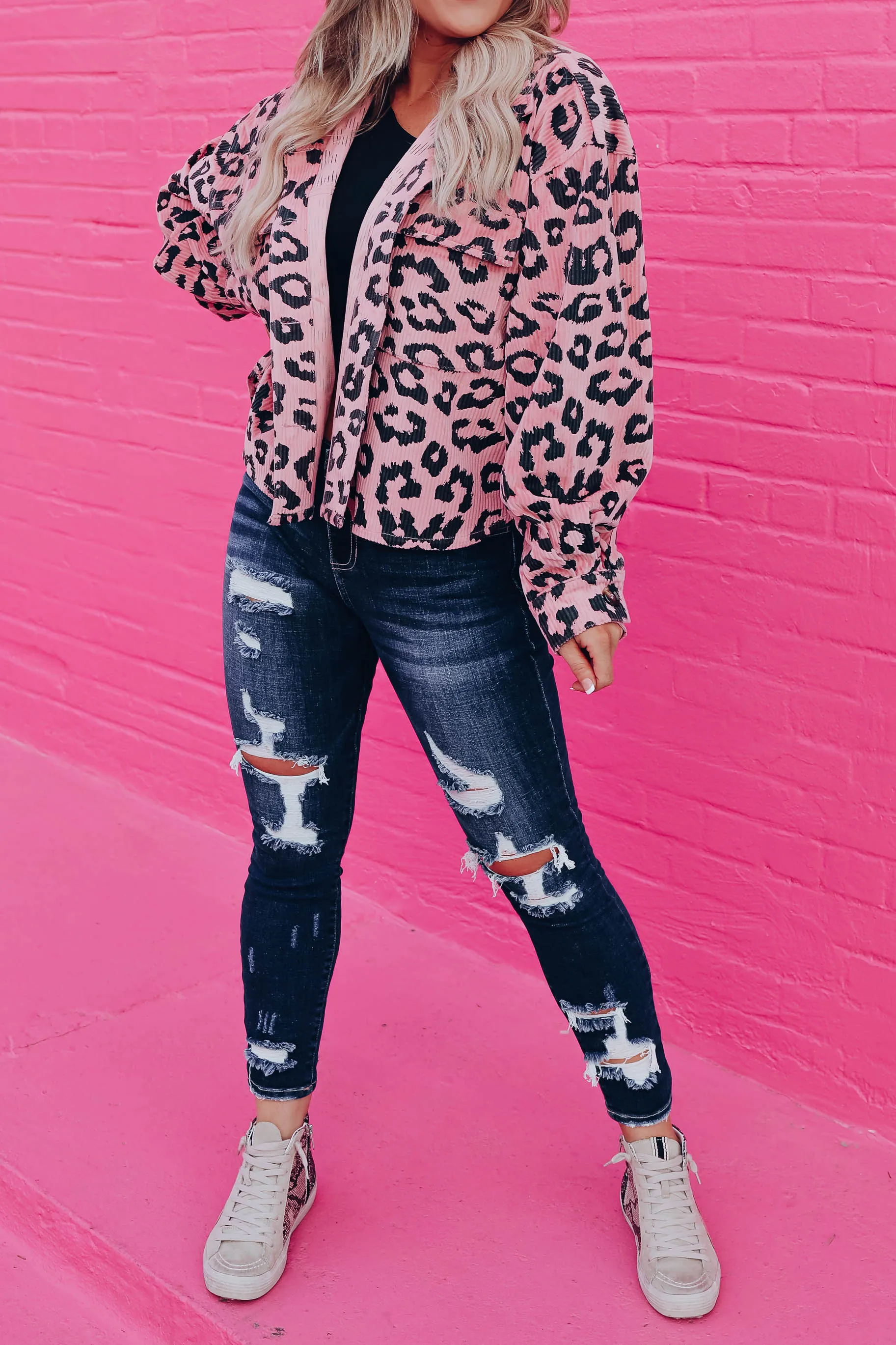 Sassiest Leopard Corduroy Shacket - Mauve