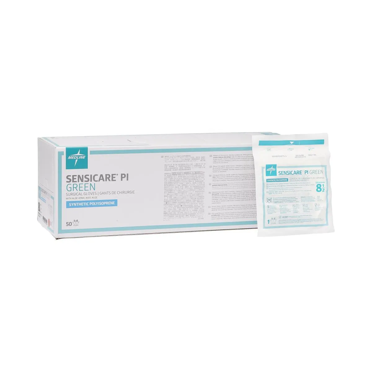 SensiCare PI Green Powder-Free Surgical Gloves, Size 8.5 (box of 50)