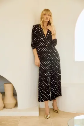 Silky Knit Dot Print Pull-On Culotte Pants