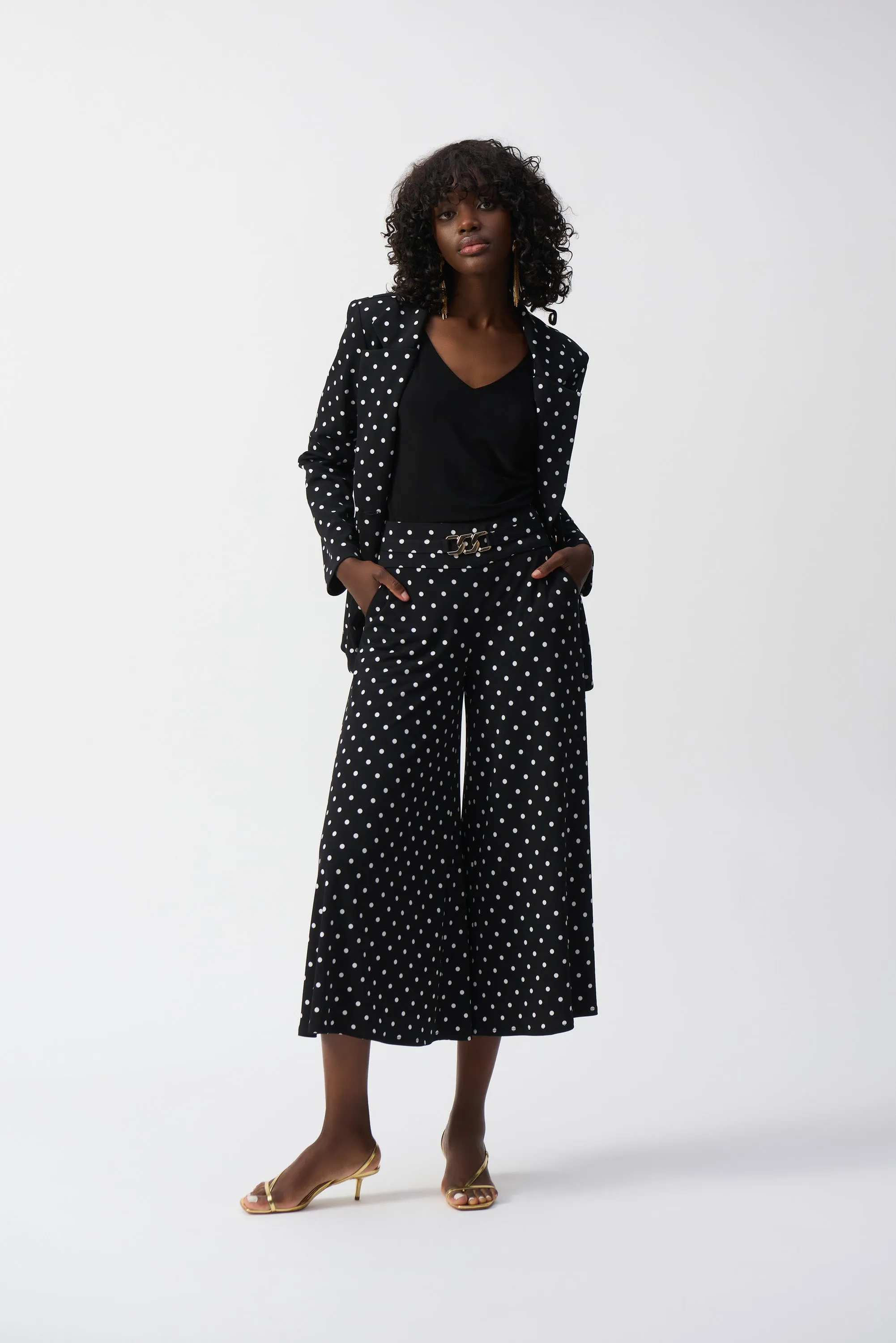 Silky Knit Dot Print Pull-On Culotte Pants