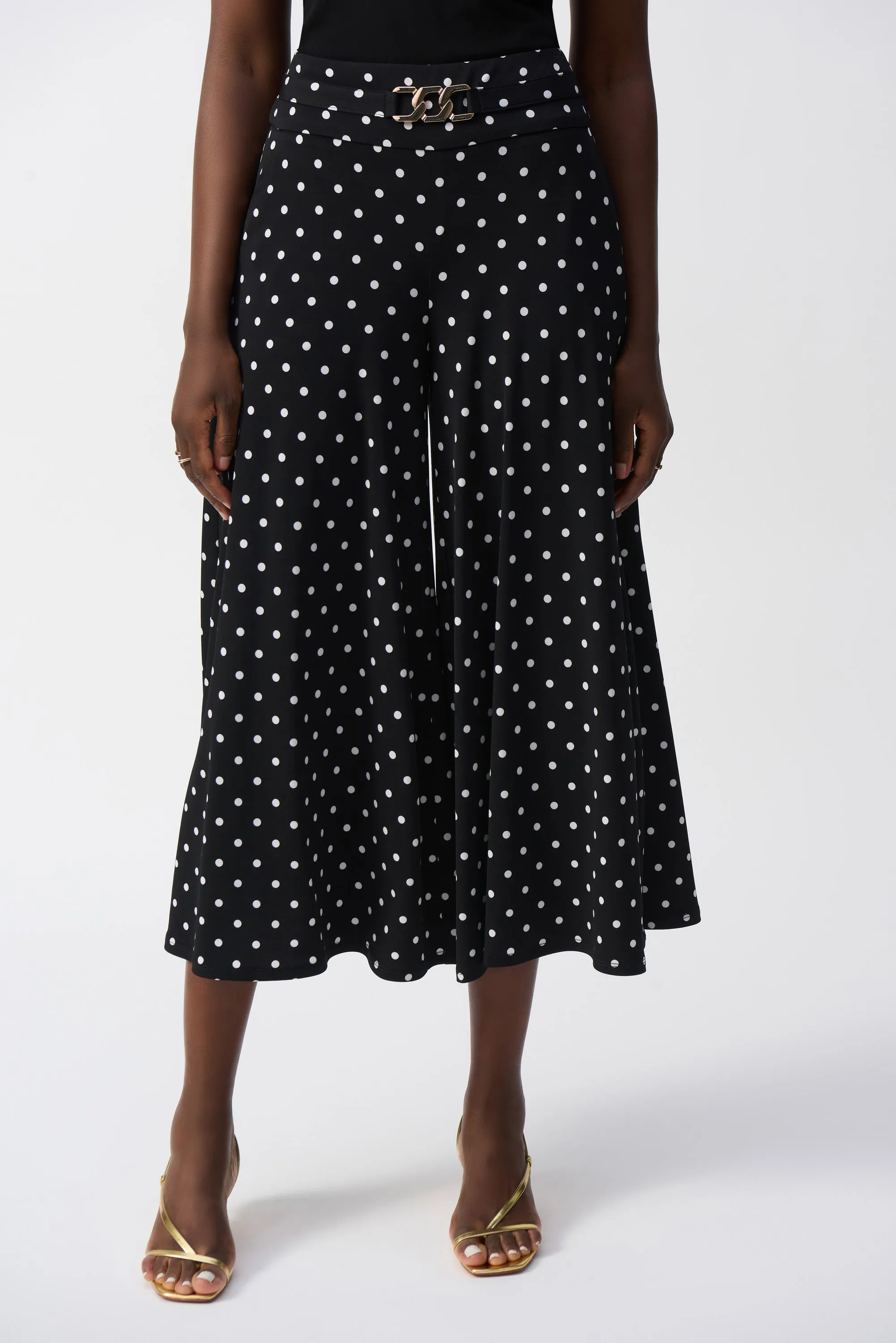 Silky Knit Dot Print Pull-On Culotte Pants