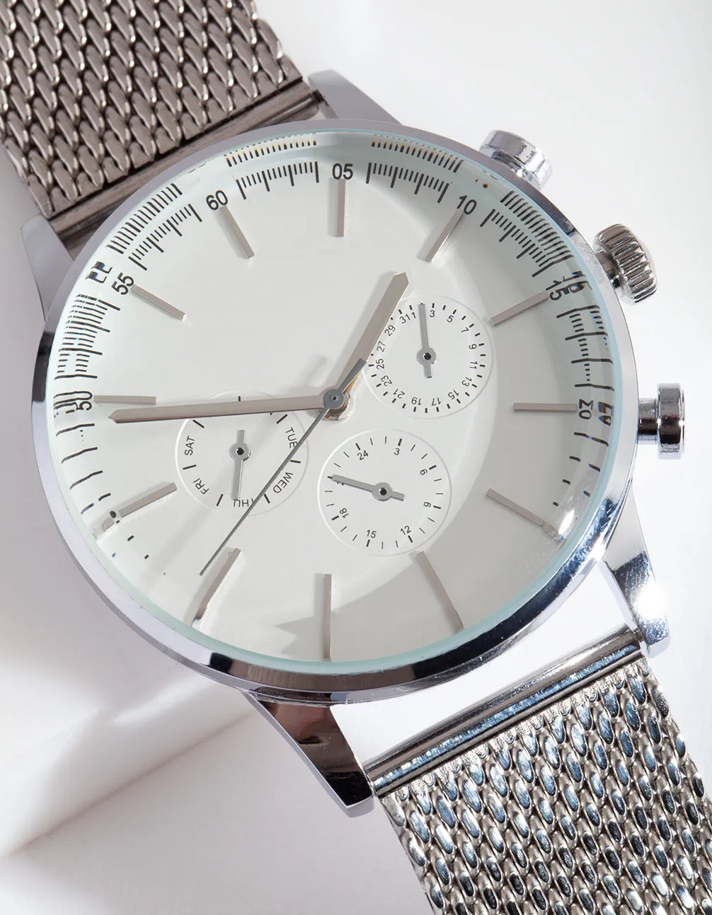 Silver Chunky Mesh Watch