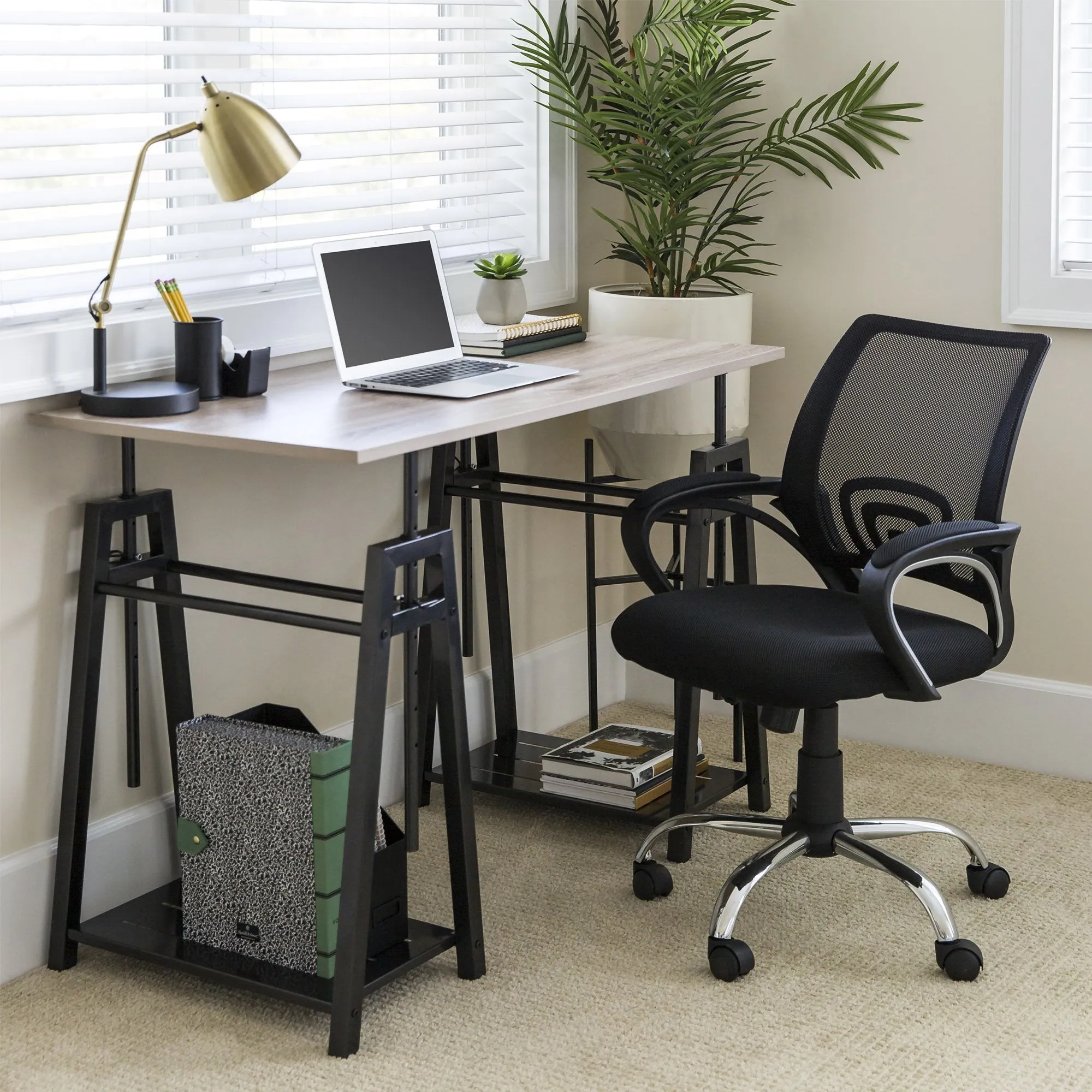 Sit to Stand Office Work Desk w/ Wood Finish, Adjustable Height