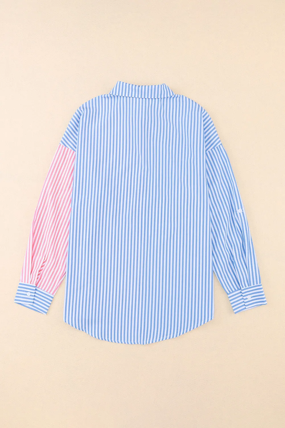 Sky Blue Contrast Striped Print Shirt