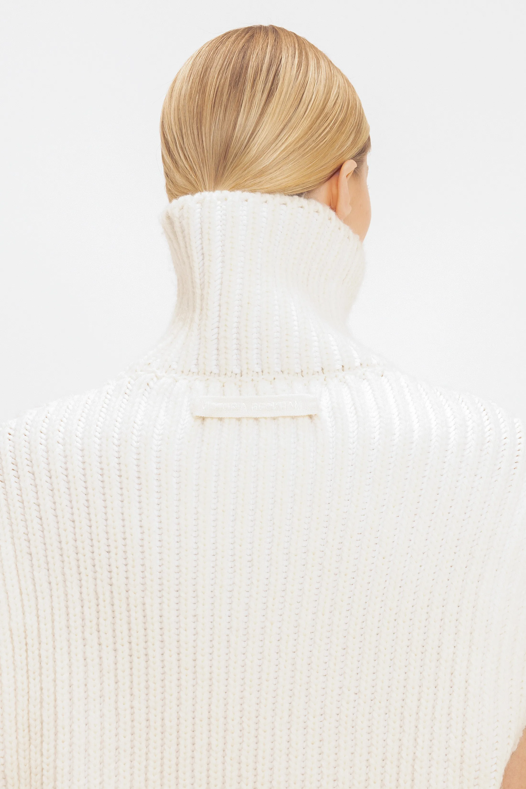 Sleeveless High Neck Knit Jumper In Ivory