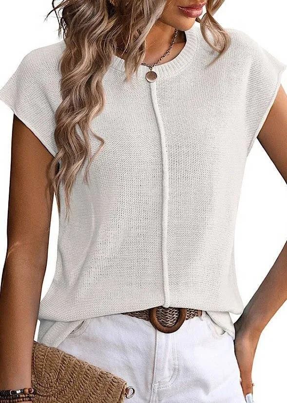 Sleeveless knit sweater | White