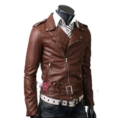 Slim Fit Belted Rider Brown Biker Jacket