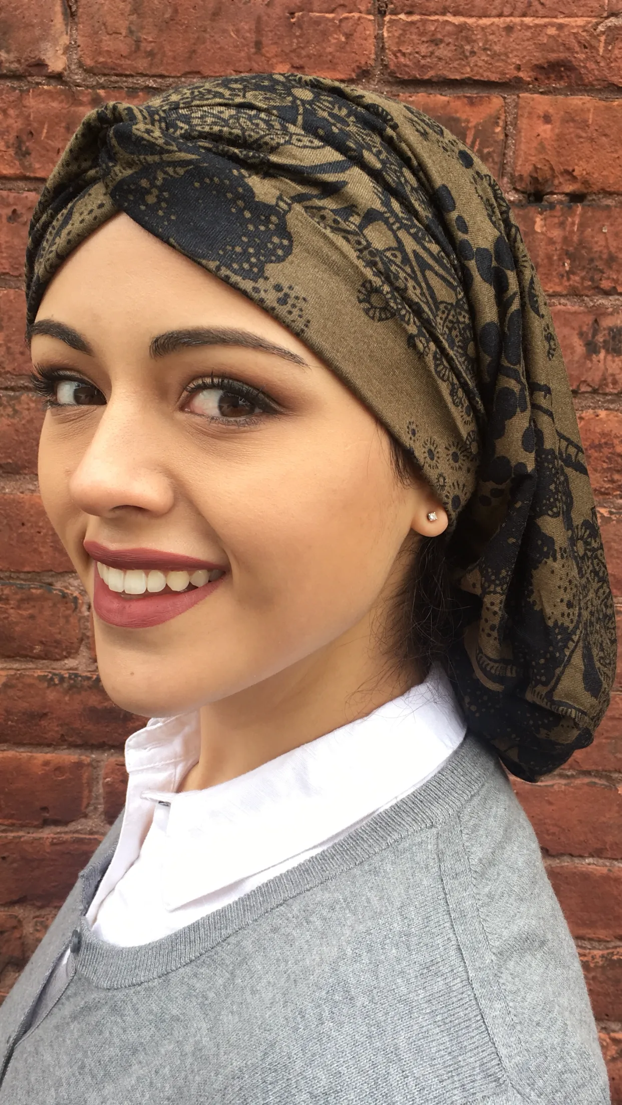 Snood Tichel Jewish and Muslim Head Scarf Jersey Knit Tree Bark Hijab Turban Snood