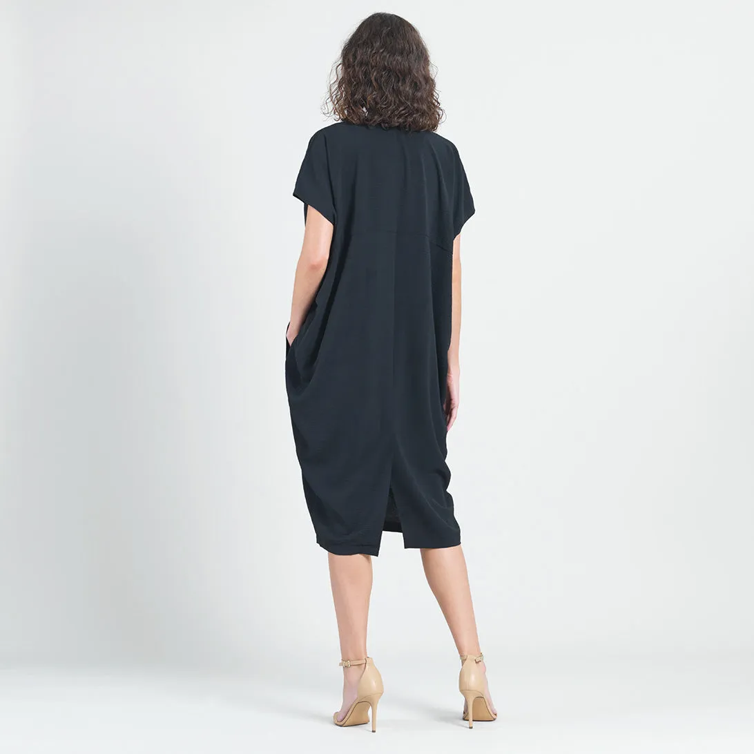 Soft Textured Rayon - Empire Waist Caftan Pocket Dress - Black - Limited Sizes!